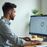 Homme configurant les premiers réglages du logiciel LogisFil fr sur un ordinateur de bureau dans un bureau moderne