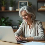 Femme d'âge moyen au bureau à domicile moderne