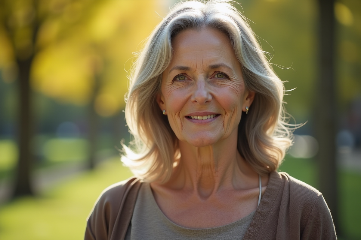 Femme confiante de 60 ans dans un parc en plein air