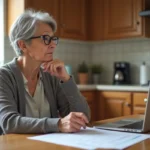 Femme d'âge moyen travaillant à la maison avec documents
