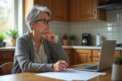 Femme d'âge moyen travaillant à la maison avec documents