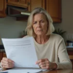 Femme d'âge moyen vérifiant des factures à la maison