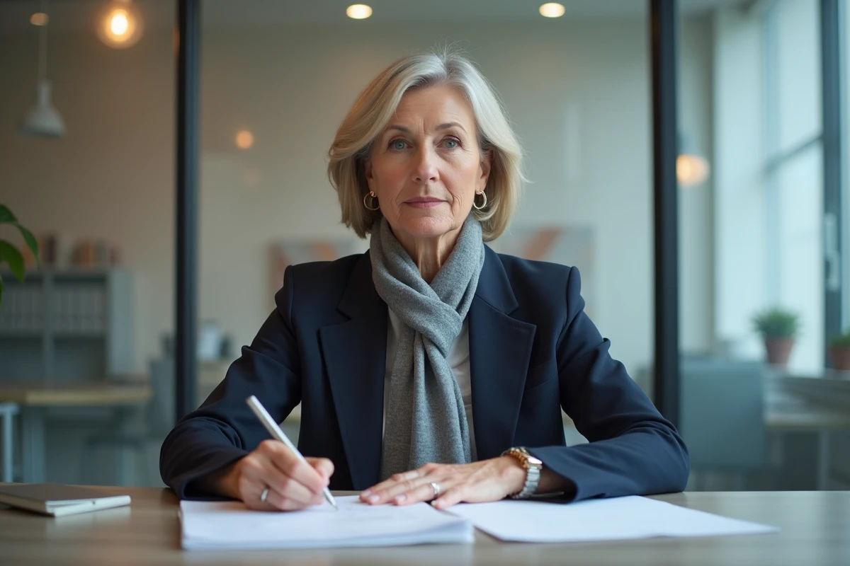 Femme d'une soixantaine d'années au bureau professionnel
