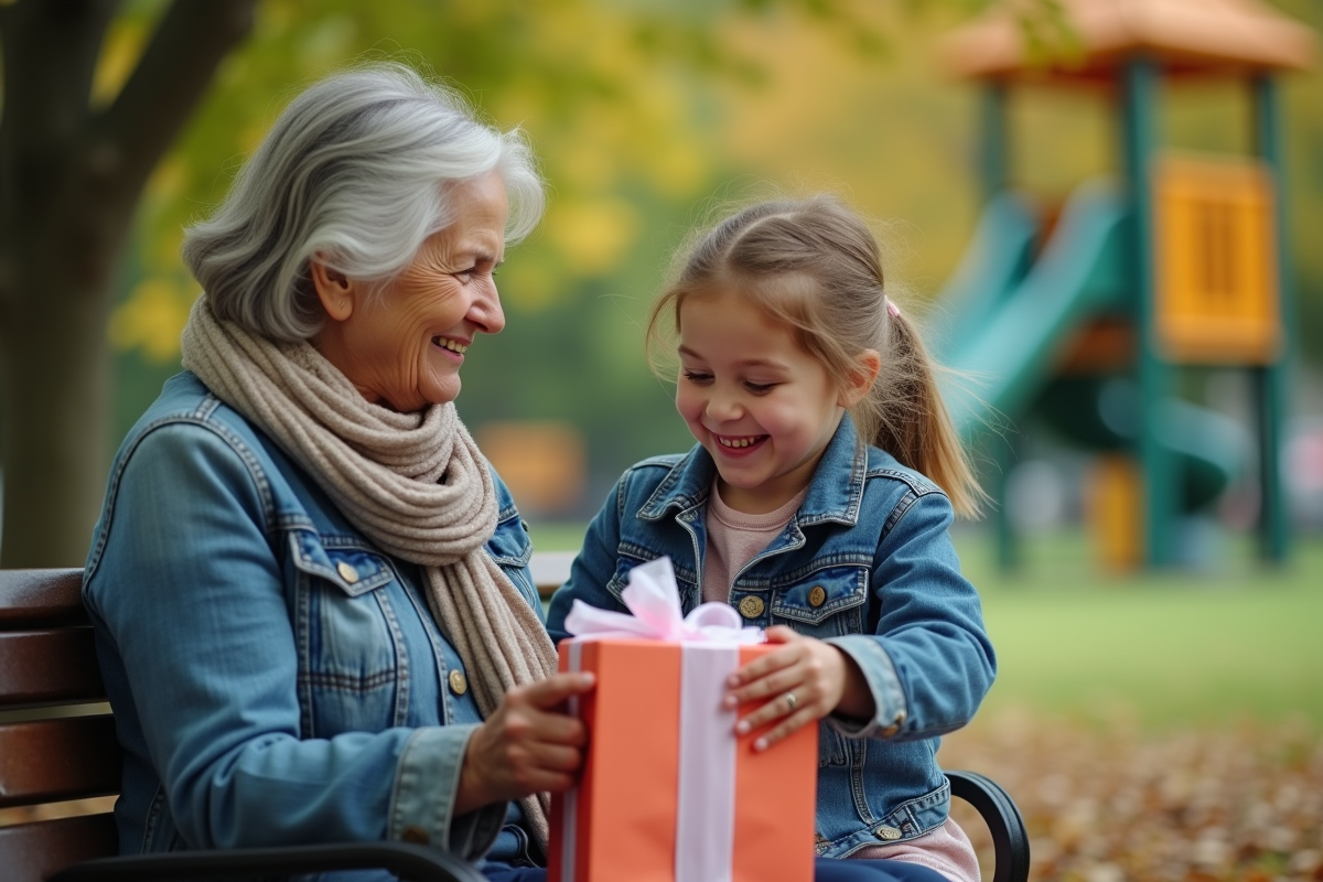 Grand-mère et petite fille partageant un moment au parc
