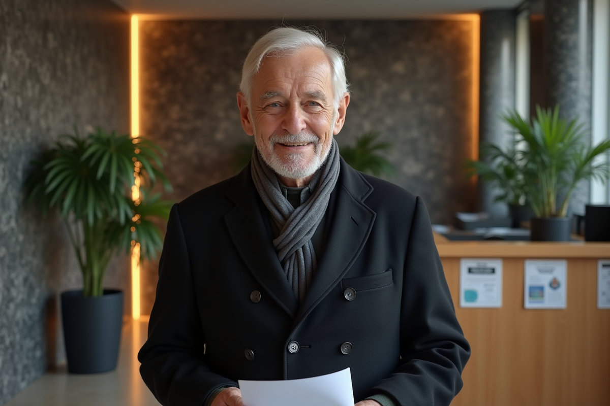 Homme âgé dans un crematorium en réception calme