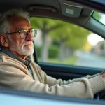 Homme âgé dans sa voiture en stationnement