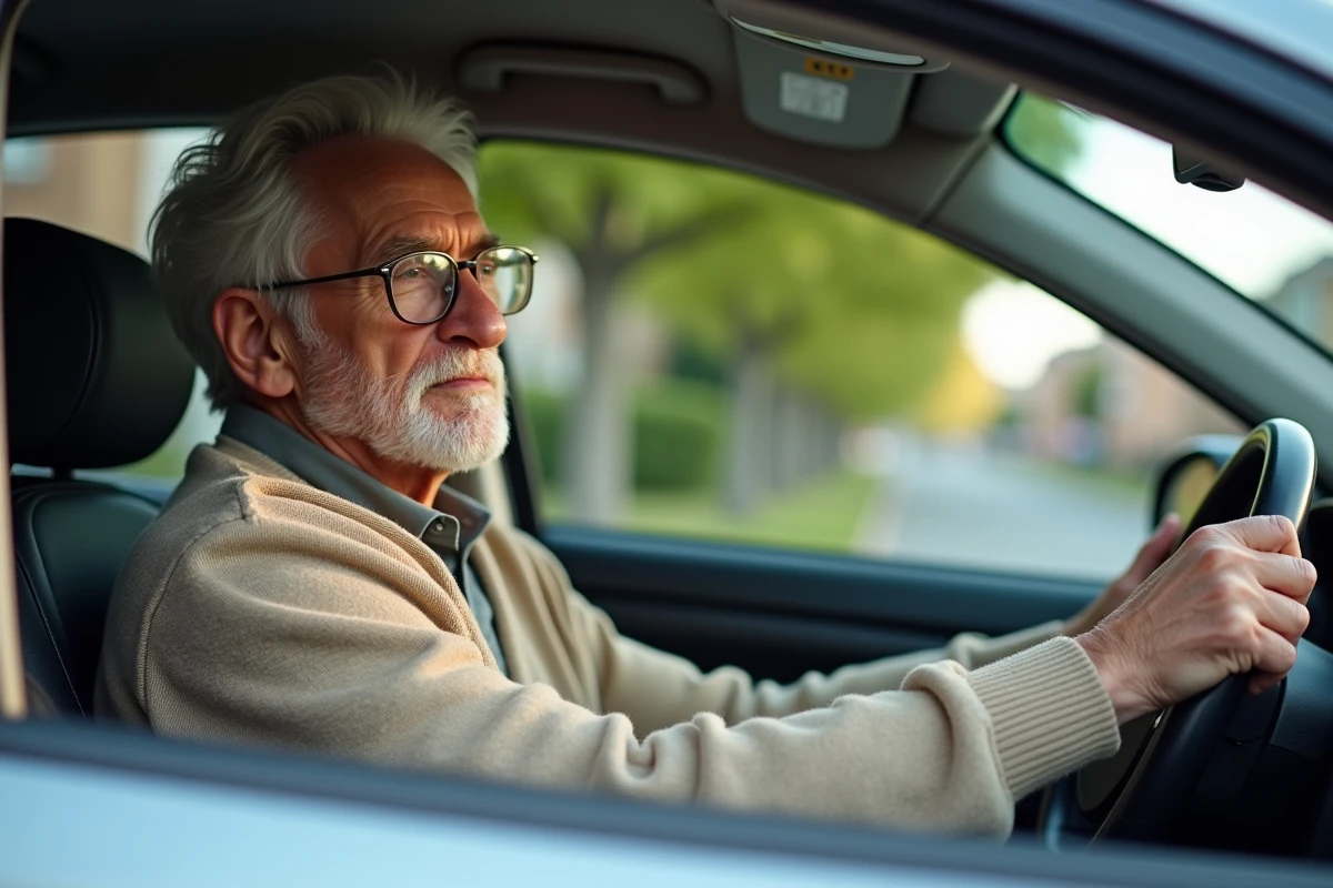 Homme âgé dans sa voiture en stationnement