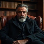 Homme d'âge moyen en contemplation dans un salon vintage