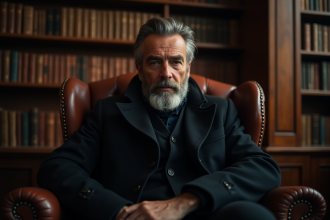 Homme d'âge moyen en contemplation dans un salon vintage