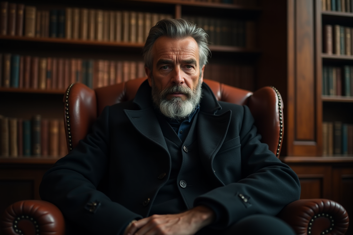 Homme d'âge moyen en contemplation dans un salon vintage