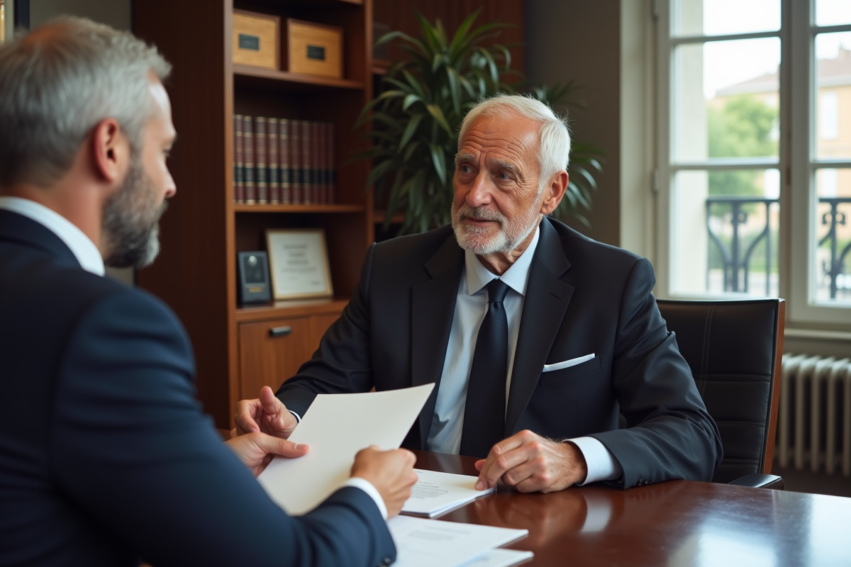 Notaire remet des documents de vente à une jeune femme dans son bureau