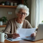 Femme retraitée concentrée sur ses papiers de pension