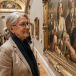 Senior femme découvrant une peinture impressionniste dans un musée parisien gratuit