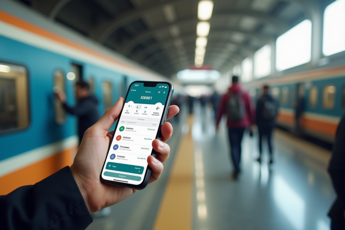 Main tenant un smartphone avec billet de train gratuit